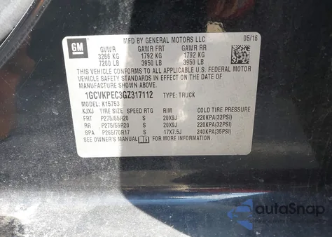 2016 Chevrolet Silverado 1500 Custom z USA, uszkodzony, nr VIN 1GCVKPEC3GZ317112